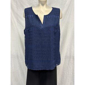 41 Hawthorn Womens Blue V-Neck Textured Geometric Mixed Material Tank Top‎ XXL